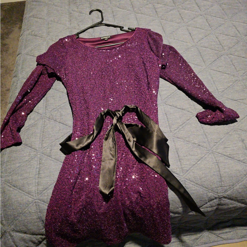 Purple Sequin Dress with Black Bow